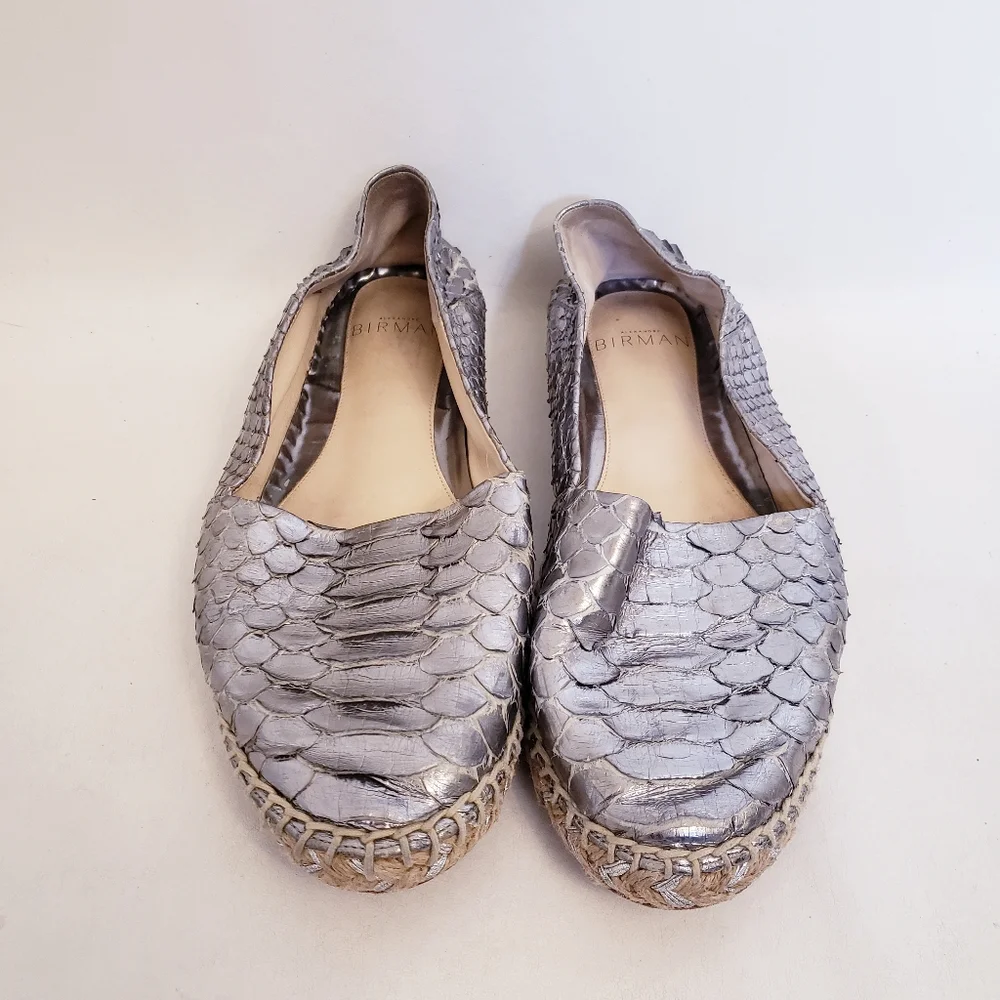 Alexandre Birman Silver Python Flat Espadrilles, Size 36 1/2